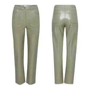 Aritzia Wilfred Melina Pant Vegan Leather Bitter Sage Green 8 EUC Butter Soft
